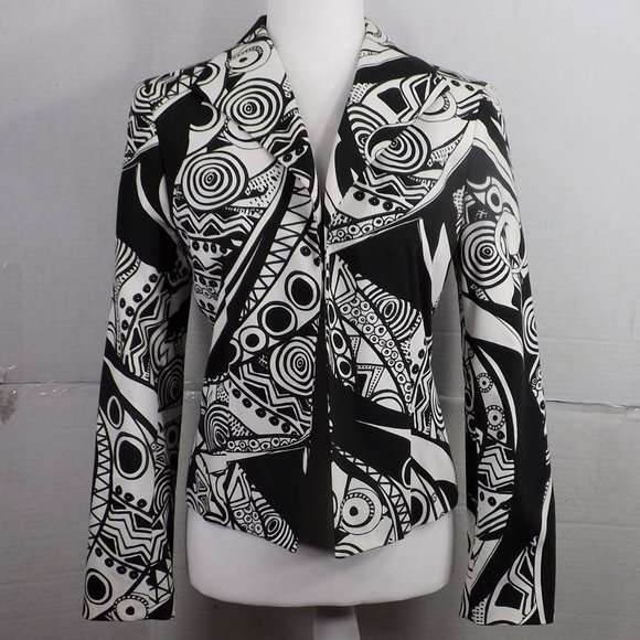 Harve Benard Holztman Petit Black & White Designs Open Cropped Jacket Blazer 10P - Picture 11 of 16